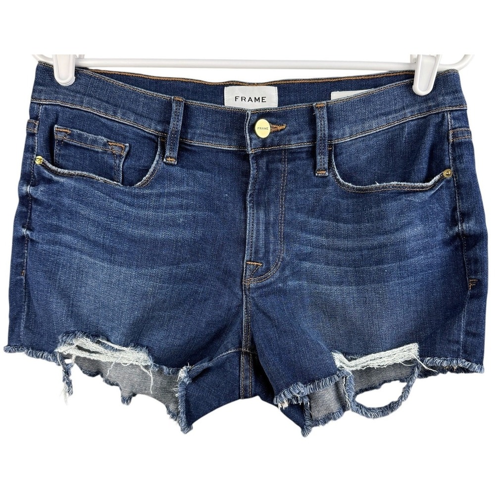 FRAME‎ Women's Denim Le Cutoff Shorts Size 27 Dark Wash Distressed Frayed Hem